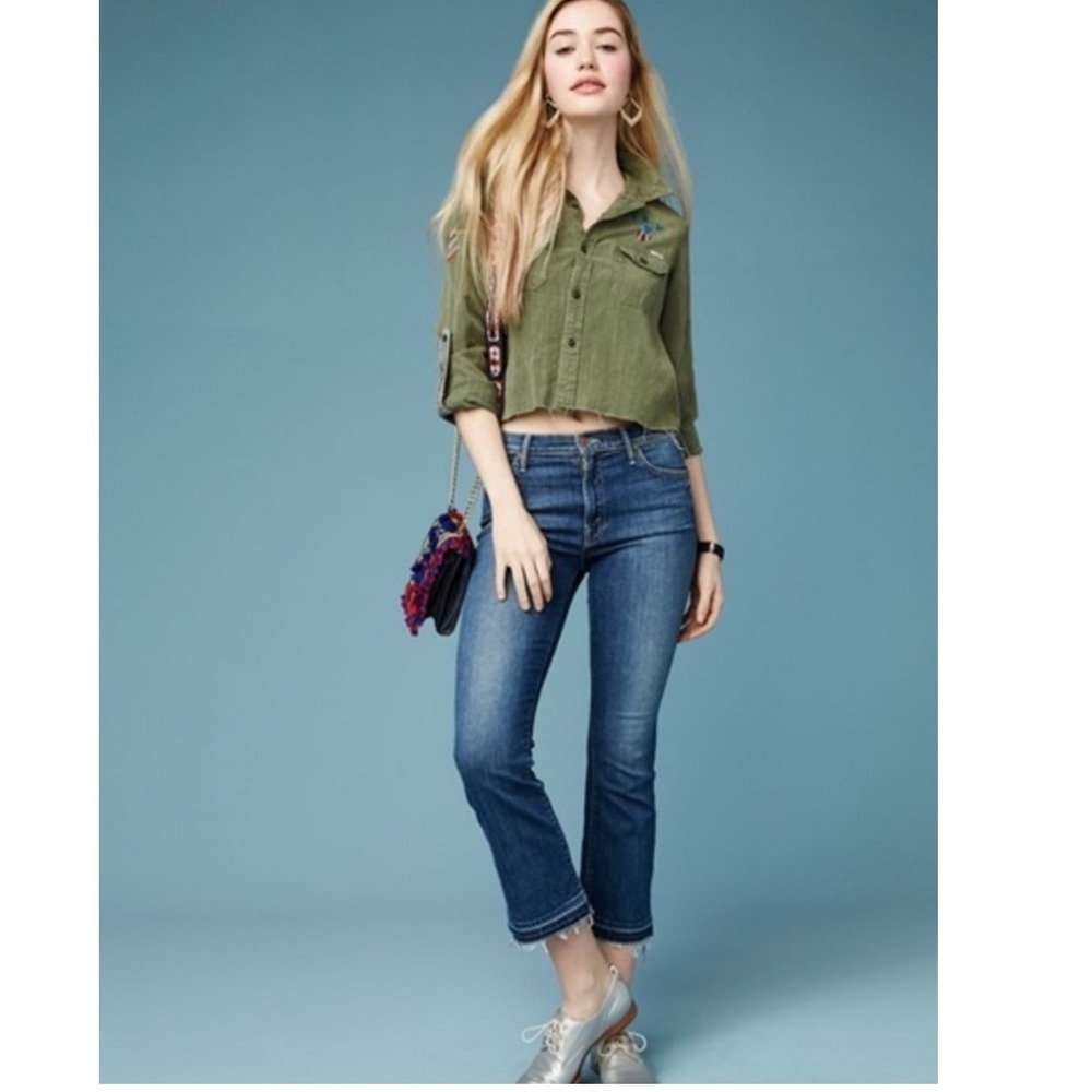 Mother The Insider Crop Undone Hem Medium Kitty‎ Jeans Size 26 Raw Hem Denim
